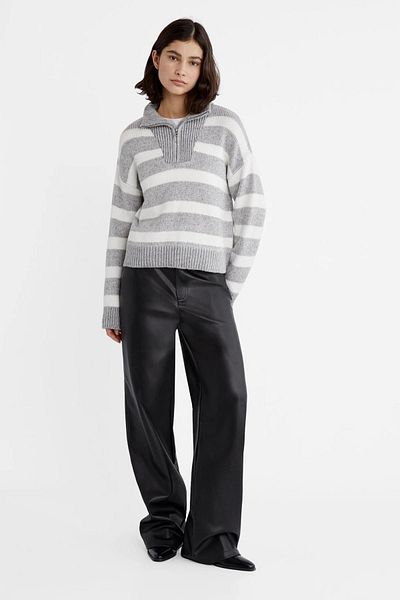 Fashion Friends Pulover cu fermoar cu dungi gri