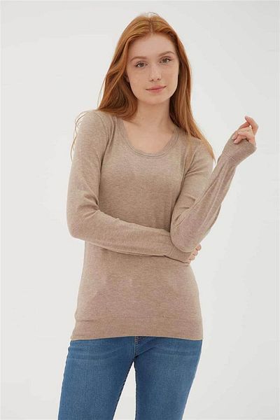 Fashion Friends Пуловер с U-образно деколте от норка меланж