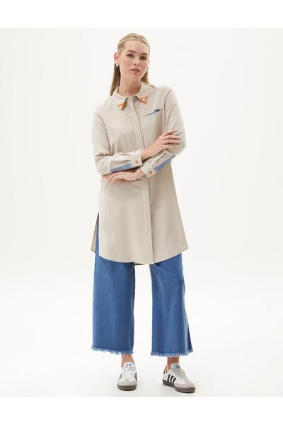 Kayra Yakası Taş İşlemeli Rayon Tunik Taş