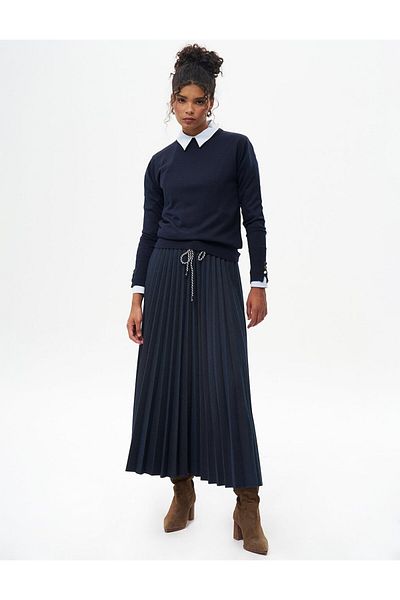 Kayra Navy Blue Basic Knitwear Blouse