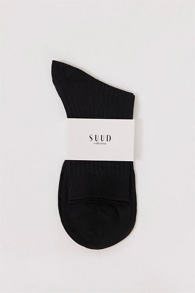 Suud Collection Черни памучни тънки чорапи с шнур
