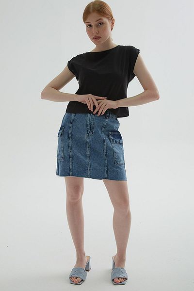 Fashion Friends Fusta Denim Buzunar Cargo Albastru