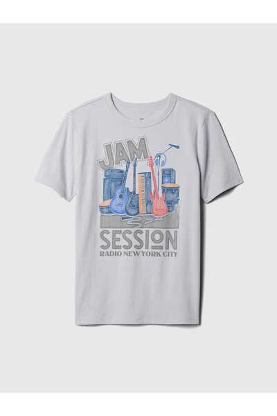 GAP Erkek Çocuk Gri Grafikli T-Shirt