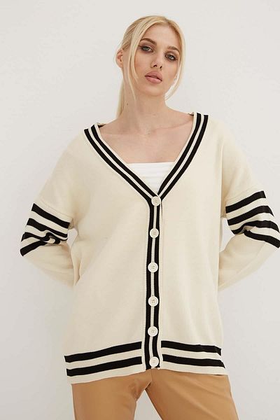 Fashion Friends V-Neck Buttoned Cardigan Ecru