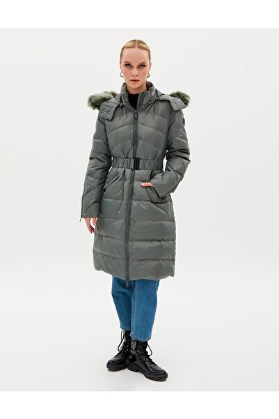 Kayra Removable Hooded Goose Feather Coat Mildew Green