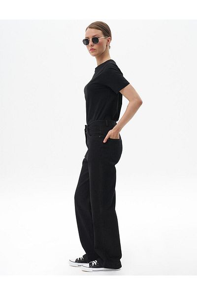 Kayra Black Straight Fit Denim Trousers