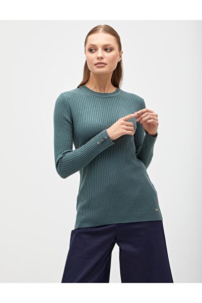 Kayra Crew Neck Corded Knitwear Blouse Mold Green