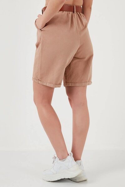 Fashion Friends Ψηλόμεσο βαμβακερό σορτς Gabardine - Camel