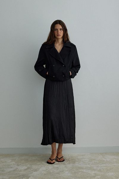 Suud Collection Black Wrinkled Pleated Maxi Skirt