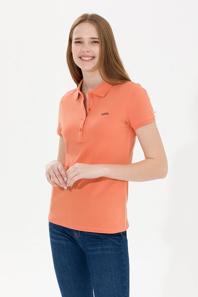 U.S. Polo Assn. Tricou de damă cu gât polo de bază de culoare cărămidă 50266348 -VR031
