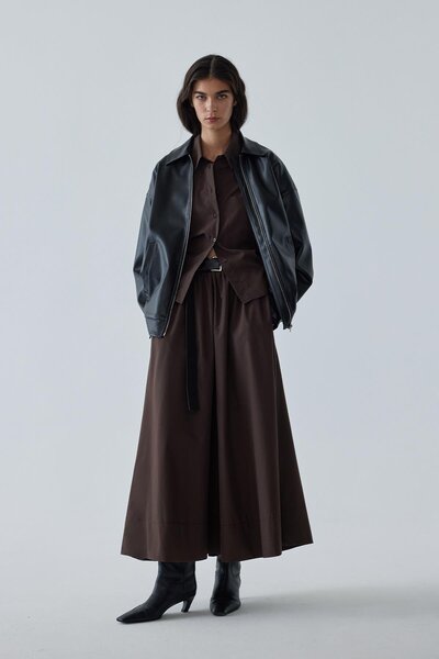 Suud Collection Kahverengi Day Poplin Kloş Etek