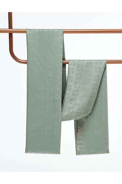 Kayra Silk Shawl with Mint Logo