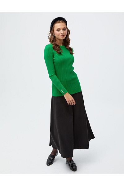 Kayra Crew Neck Ribbed Knitwear Blouse Grass Green