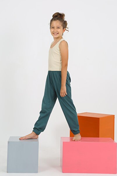 Akbeniz Nude Colored Girl's Combed Cotton Pajama Set - Zero Sleeve 20433