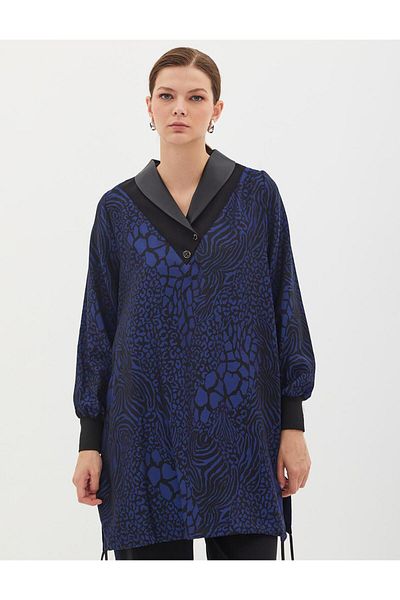 Kayra Collar Design Animal Print Sweatshirt Saks
