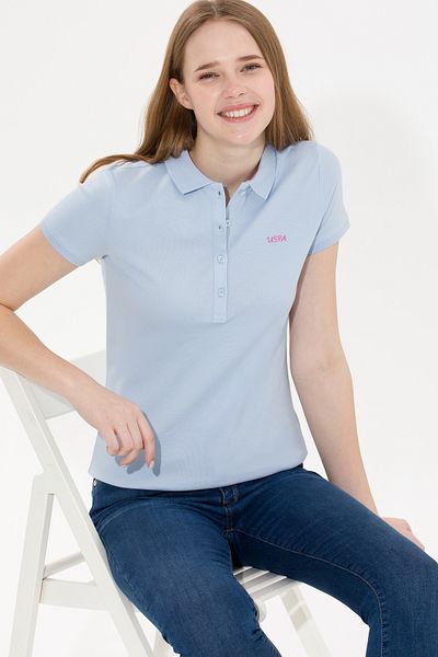 U.S. Polo Assn. Tricou de damă albastru deschis cu gât polo - 50266348 -VR003