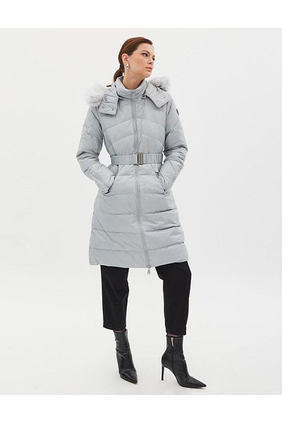 Kayra Removable Hooded Goose Feather Coat Light Gray