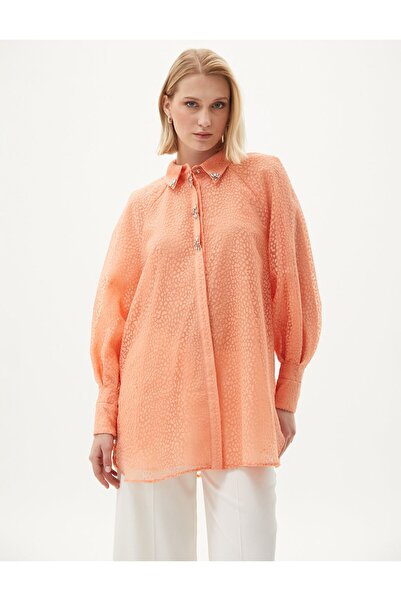 Kayra Taş İşlemeli Büzgülü Tunik Şeftali