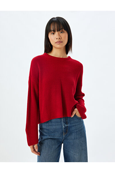 Koton Основен трикотажен пуловер с обло деколте и дълъг ръкав - нормална кройка