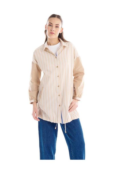 Kayra Striped Poplin Tunic Beige