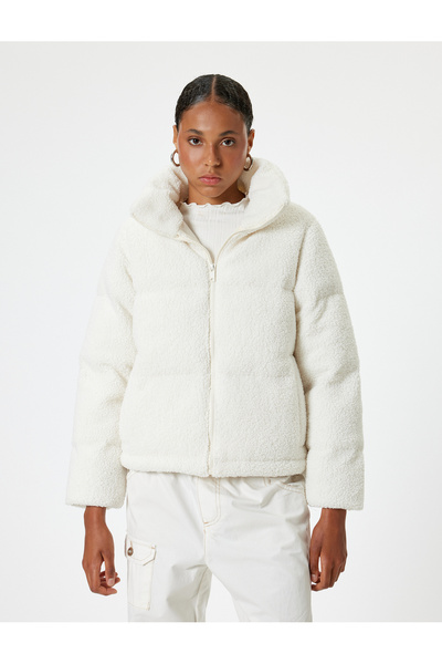 Koton Palton de buzunar cu fermoar cu guler de pluș