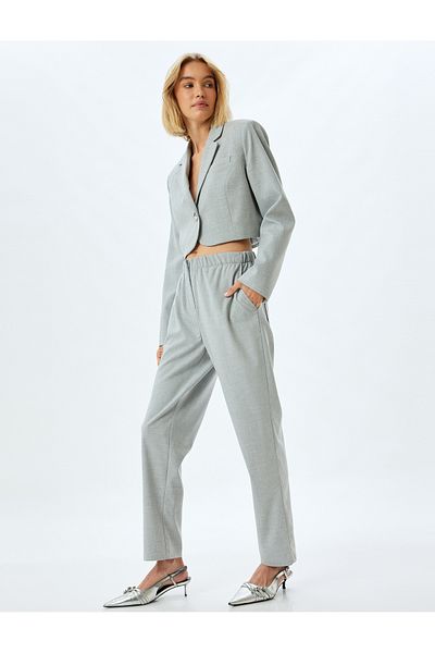 Koton Pocketed Elastic Waist High Waist Carrot Trousers