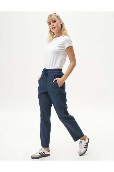 Kayra Hotfix Printed Lyocell Pants Navy Blue