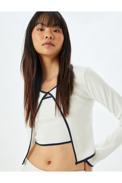 Koton Long Sleeve Crop T-Shirt Bias Crew Neck