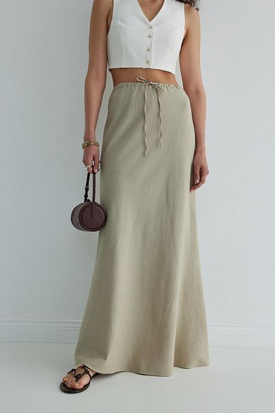 Suud Collection Bézs vászon maxi szoknya - Merve Detailed