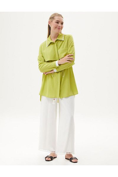 Kayra Pistachio Green Embroidered Poplin Tunic