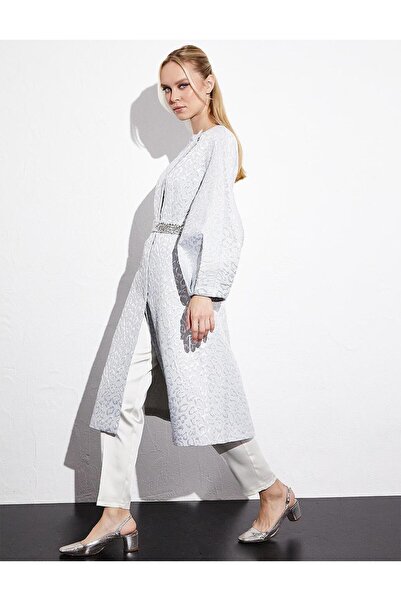 Kayra Jakarlı Animal Print Desen Ceket Gri