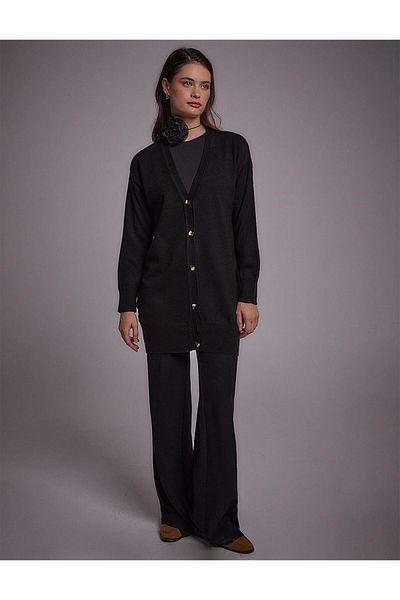 Kayra Basic Knitwear Cardigan Black