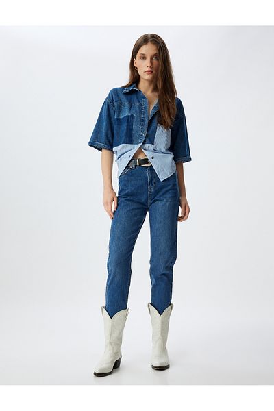 Koton High Waist Straight Leg - Buttoned Pocket Cotton Jeans