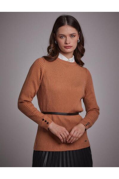 Kayra Crew Neck Corded Knitwear Blouse Salmon