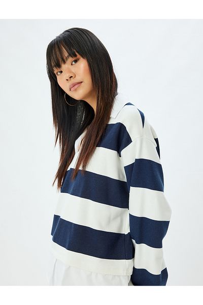Koton Farbblock-Oversize-Sweatshirt – Hemdkragen, Raster-Design