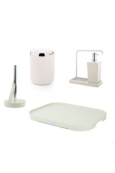 Prima Nova Beige Kitchen Set - Liquid Soap Dispenser, Countertop Dustbin and Paper Towel Holder