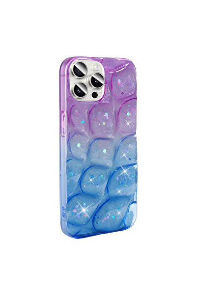 noktaks Compatible with iPhone 15 Pro Max - Case Silvery 3D Patterned Hacar Cover - Purple-Blue - T31774