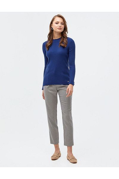Kayra Crew Neck Corded Knitwear Blouse Indigo