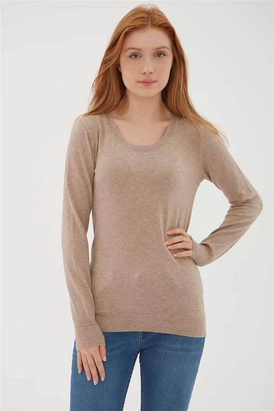 Fashion Friends Пуловер с U-образно деколте от норка меланж