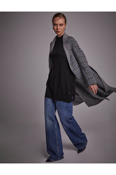 Kayra Premium Yün Reglan Kol Kuşaklı Kaban Gri
