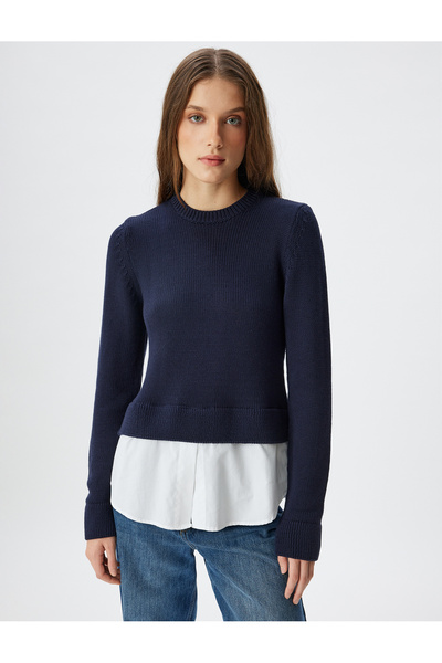 Koton Kötöttáru pulóver ing szegély részletes nyakú, hosszú ujjú