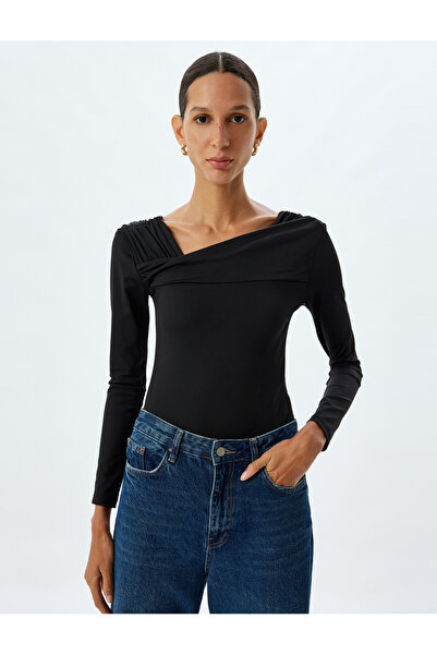 Koton Μπλούζα με μακρυμάνικο ασύμμετρο γιακά με λεπτή εφαρμογή