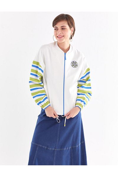 Kayra Ecru Embroidered Bomber Jacket