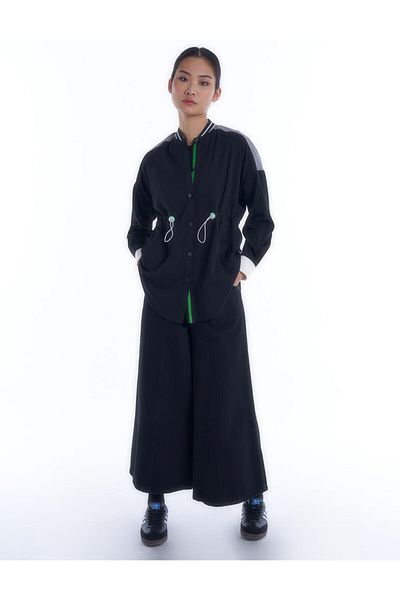 Kayra Black Tunic - Rib Detailed and Snap Fastener