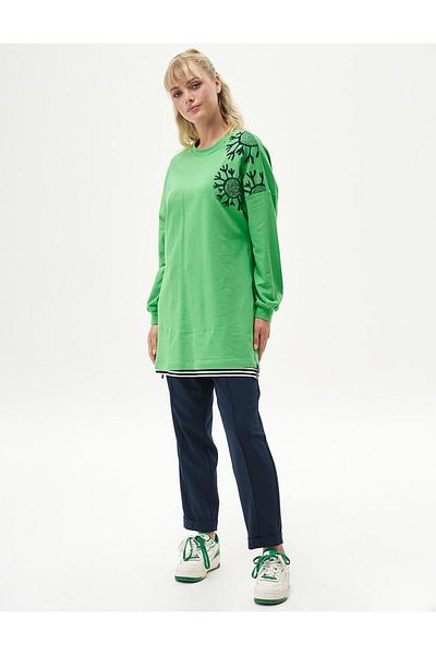 Kayra Hanorac Ribbed Verde Trifoi - Jumătate cu fermoar