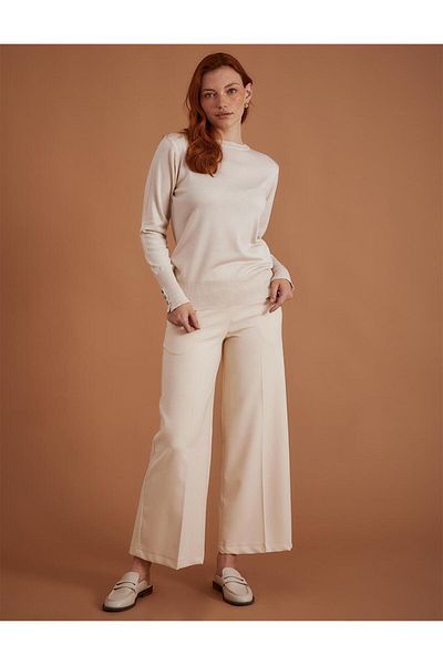 Kayra Ecru Crew Neck Knitwear Blouse