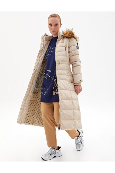 Kayra Goose Feather Filled Long Coat Cream