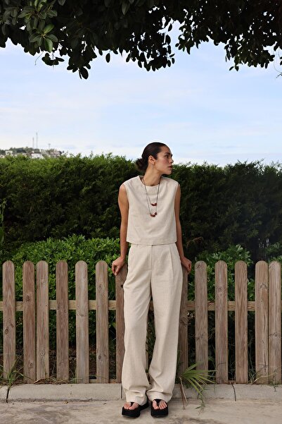 Suud Collection Μπλούζα λινό Zero Sleeve - Natural Lavin