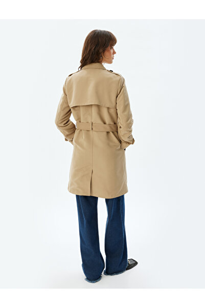 Koton Trençkot Kruvaze Düğmeli Cepli Kemer Detaylı