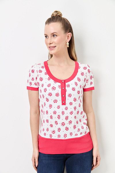 Two Mail Printed Blouse Pink-White